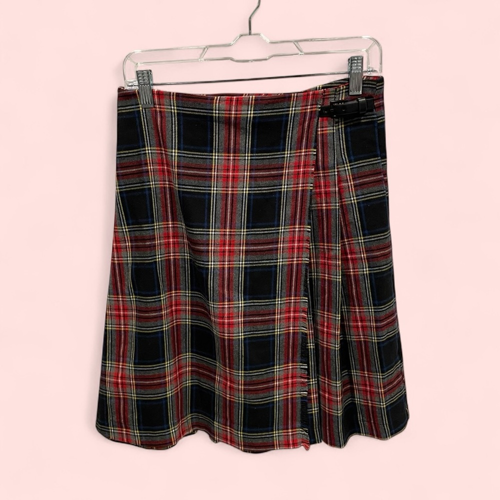 Cute pleated skirt faux wrap black buckle Piccola Ludo school girl Y2K Academia